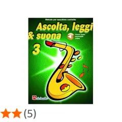 Copertina di un metodo per sassofono: "Ascolta, leggi & suona 3". Non è difficile suonare il sax con questo!
