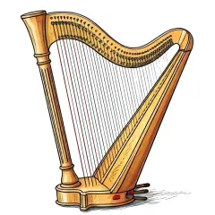 Arpa dorata, strumento musicale con molte corde. Il suo suono evoca pace e serenità, un vero **harp significato** di armonia.