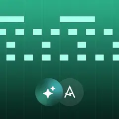 Schema musicale con blocchi luminosi che rappresentano cos'è un beat. Due cerchi con simboli, uno con stelle, l'altro con la lettera A.