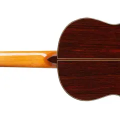 Retro chitarra classica con fondo in palissandro e manico in acero lucido, un capolavoro di liuteria, forse una Jose Ramirez.