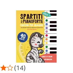 Spartiti per pianoforte con canzoni per bambini, un metodo facile con note musicali colorate e una simpatica zebra. Livello 1.
