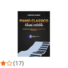 Copertina libro "Piano Classico brani celebri" di Christian Salerno, con tastiera di pianoforte stilizzata. Impara ogni canzone pianoforte famosa.