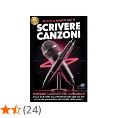 Copertina del manuale "Scrivere Canzoni" di Rocco & Marco Gatti. Un microfono e una penna incrociati su sfondo nero.