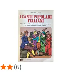 Copertina del libro "I Canti Popolari Italiani" di Roberto Leydi, con un'illustrazione di persone che suonano e ballano, evocando le canzoni popolari italiane.
