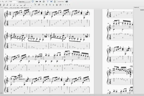 Spartito musicale per chitarra, con notazione e tablatura. Le note chitarra indicano le diteggiature per eseguire il brano.