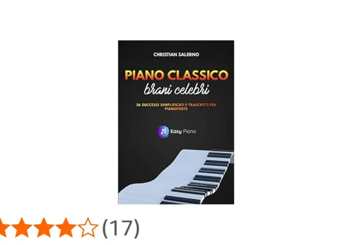 Copertina libro "Piano Classico brani celebri" di Christian Salerno, con tastiera di pianoforte stilizzata. Impara ogni canzone pianoforte famosa.