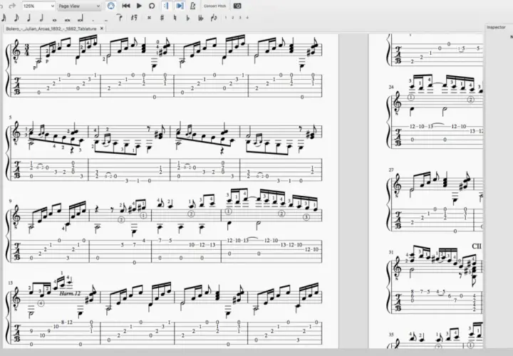 Spartito musicale per chitarra, con notazione e tablatura. Le note chitarra indicano le diteggiature per eseguire il brano.