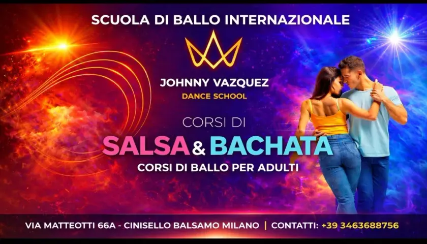 Coppia balla salsa e bachata alla scuola Johnny Vazquez. Corsi di ballo per adulti a Cinisello Balsamo.