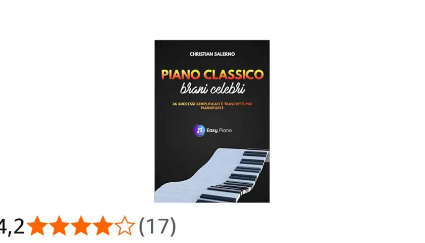 Copertina libro "Piano Classico brani celebri" di Christian Salerno, con tastiera di pianoforte stilizzata. Impara ogni canzone pianoforte famosa.