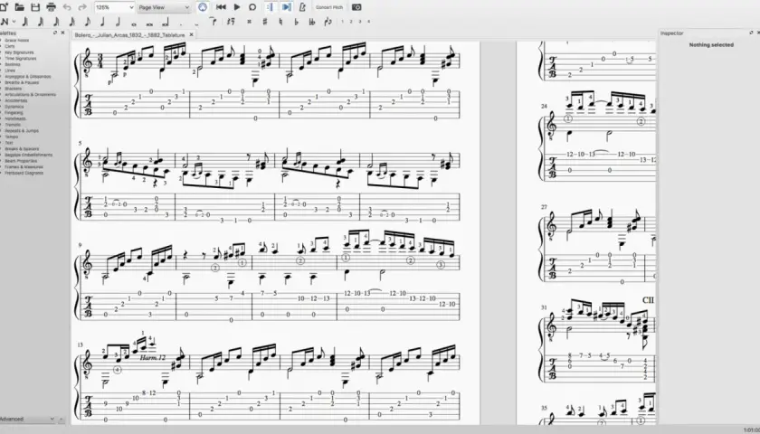 Spartito musicale per chitarra, con notazione e tablatura. Le note chitarra indicano le diteggiature per eseguire il brano.