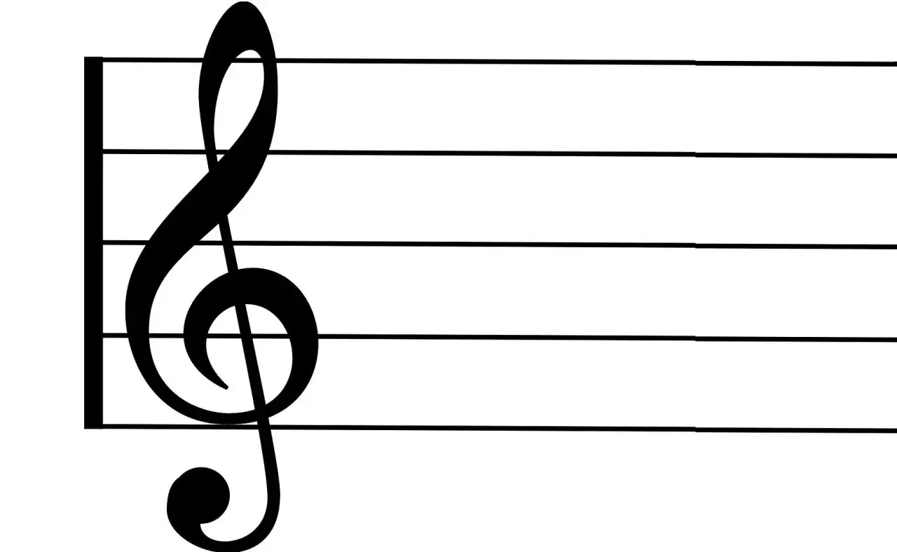 Pentagramma con chiave di violino, pronto per leggere uno spartito musicale.