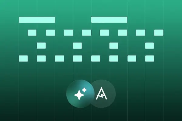 Schema musicale con blocchi luminosi che rappresentano cos'è un beat. Due cerchi con simboli, uno con stelle, l'altro con la lettera A.