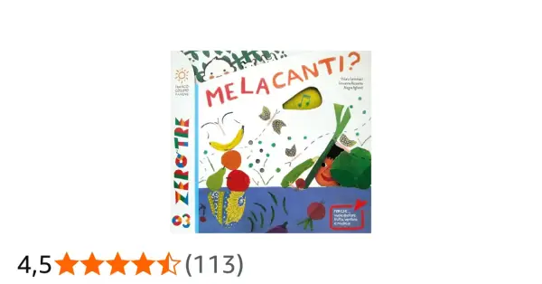 Copertina colorata di "Melacanti?", un libro con frutta, verdura e note musicali, perfetto per chi ama le canzoni orecchiabili e la natura.