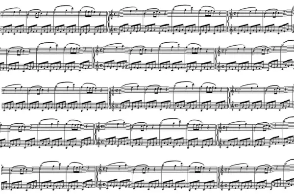 Partitura musicale per pianoforte, con pentagrammi e note. Un invito a leggere uno spartito e a suonare.